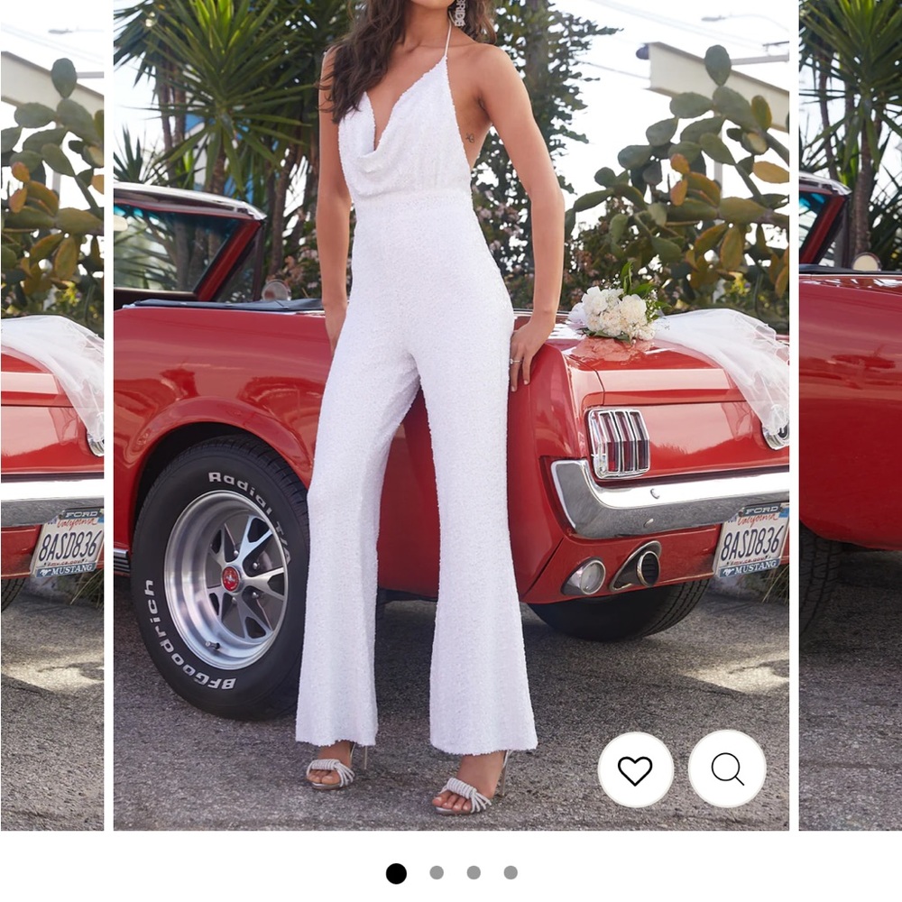 12th Tribe White Sequin Halter Jumpsuit